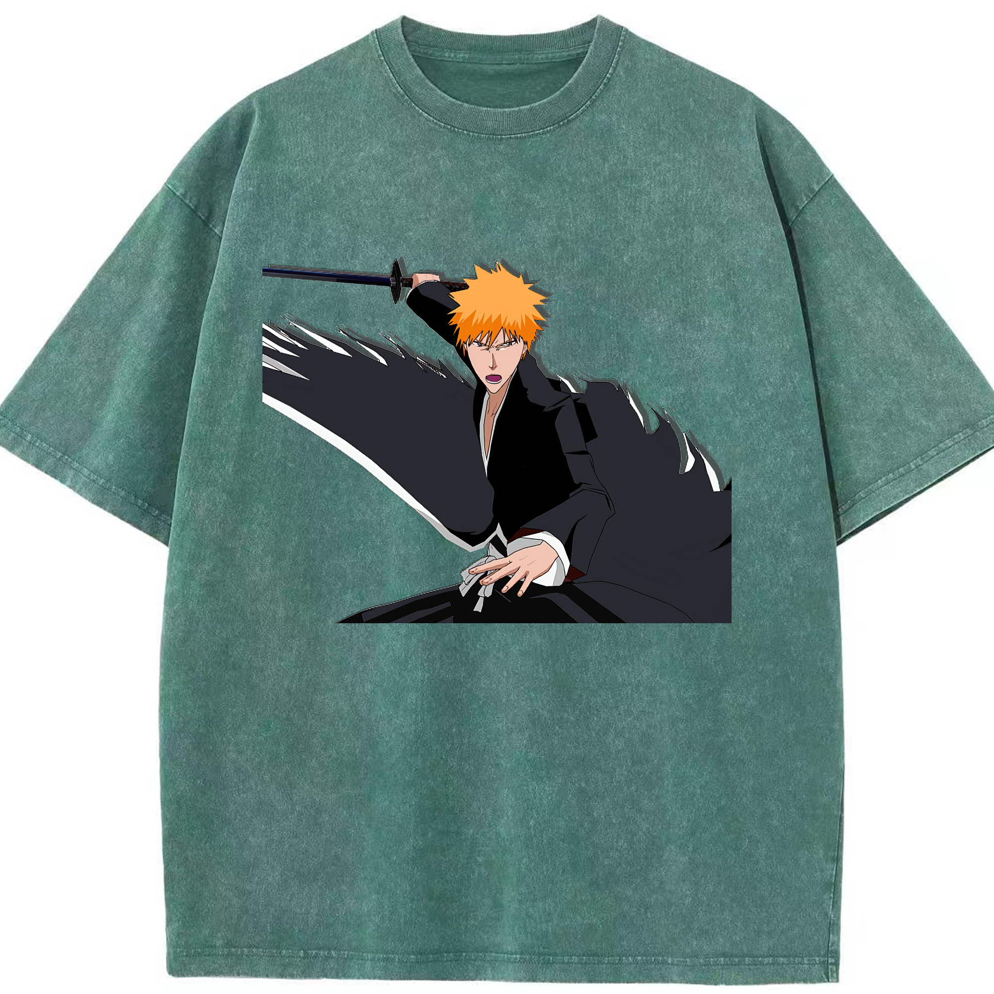 （画像用） ブリーチ 黒崎一護（くろさき いちご）BLEACH Kurosaki Ichigo 綿100% ヴィンテージ風 半袖Tシャツ（フロントプリント）